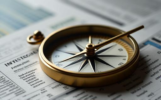 Ein Kompass, der auf einer Finanzzeitung liegt und die Anlagestrategie symbolisiert.